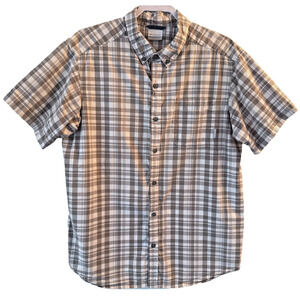 Columbia Button Down Shirt Men's Large Tan plaid Short Sleeve